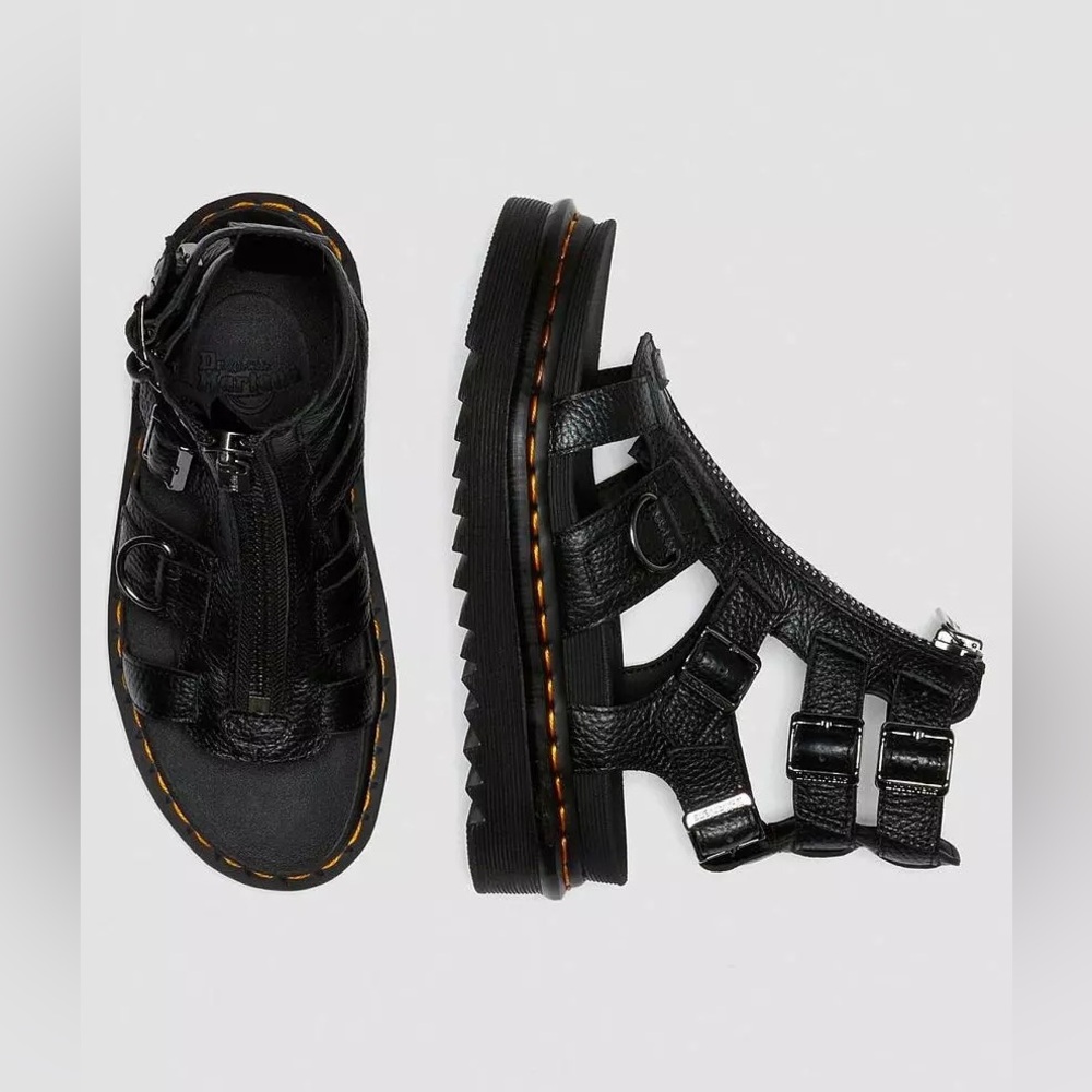 Dr. Martens Olson Sandals Black Milled Nappa Zebrilus Platform Size 6 EU 37 - Picture 2 of 8